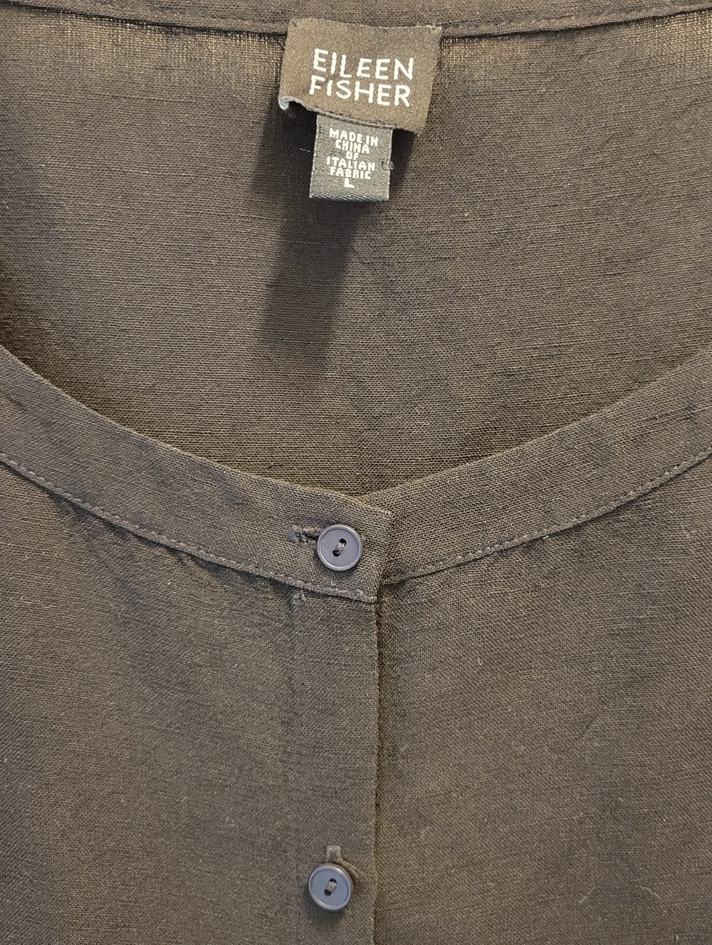 Eileen Fisher Black Button Down Shirt Linen Viscose blend Italian Fabric Large - Picture 4 of 7